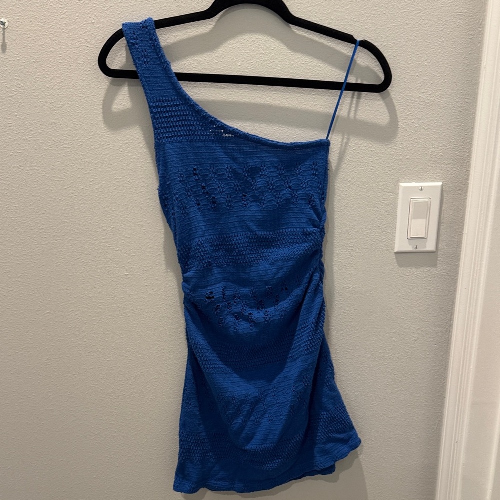 Pull&Bear Blue One-Shoulder knit Dress cover up